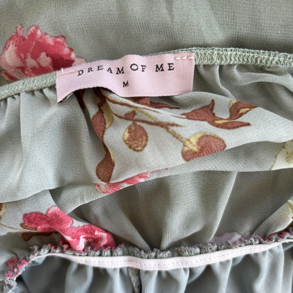 Dream of Me Flowy Romantic Maxi Dress Women's M Cottage Green with Pink Roses - Picture 8 of 8